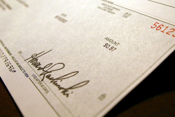 Close-up of bottom right-hand corner of a check