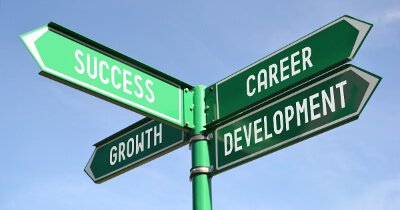 Street sign showing Success, Career, Development and Growth