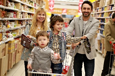 family shopping in supermarket