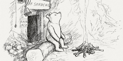 sketch of Winnie the Pooh waiting outside Mr. Sanders' door