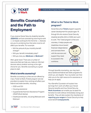 Thumbnail of the Benefits Counseling and the Path to Employment fact sheet