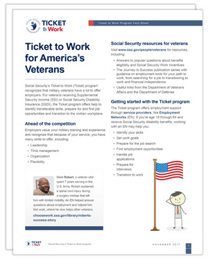 Thumbnail of Ticket to Work for America's Veterans fact sheet