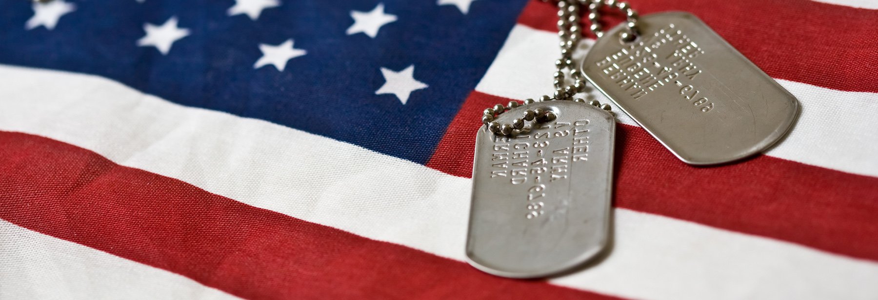 Image of military dog tags and US flag