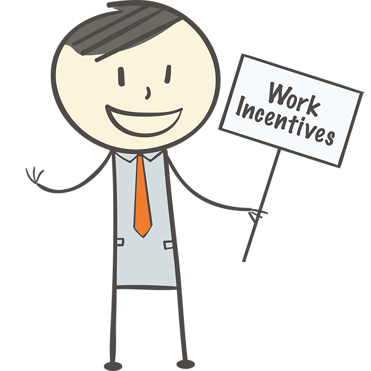 cartoon character holding a Work Incentives sign