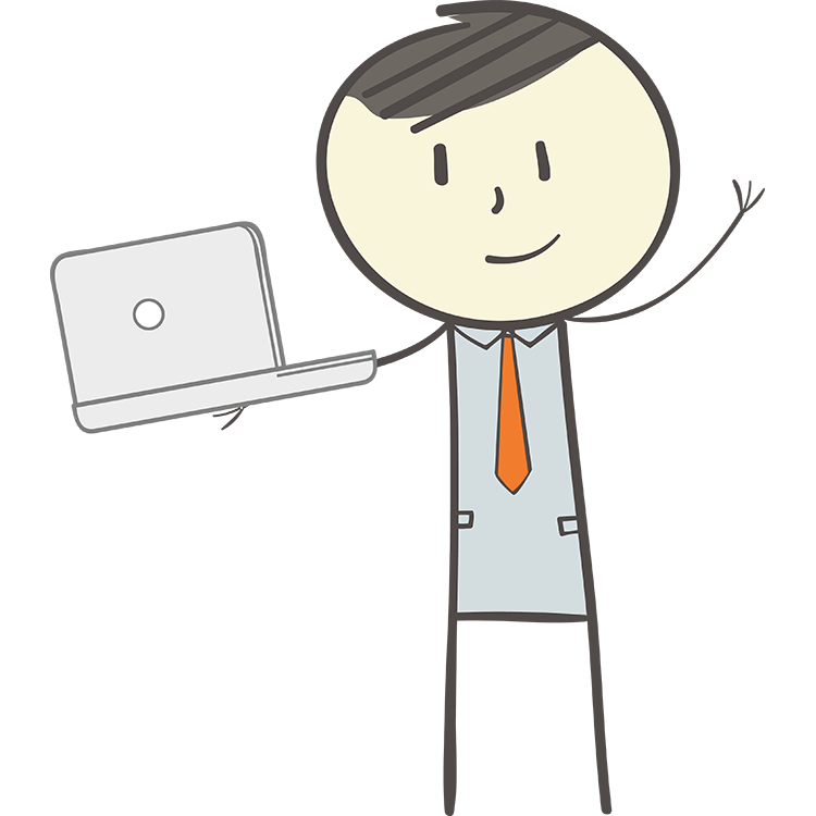 cartoon character holding a laptop