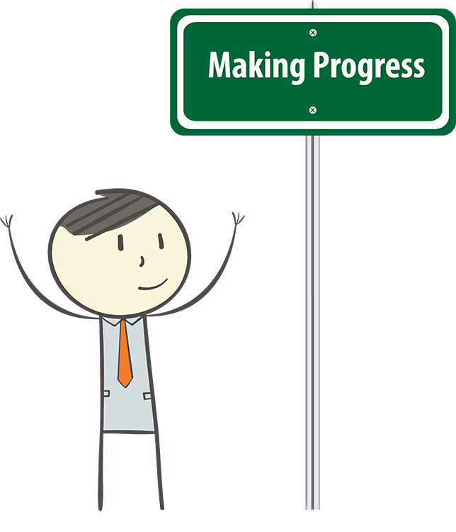 cartoon character under a making progress sign