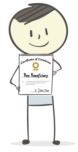 Illustration of Ben holding a Certificate of Completion form